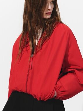 H&M Red Gathered WOMAN bomber jacket RED  Size XS NWT